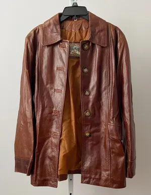 Villa Nappali Leather Distressed Rugged Blazer‎ Jacket 12 Brown Outerwear Coat thumbnail 1