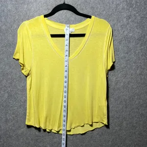 Ten‎ Sixty Sherman Womens Yellow V-Neck Short Sleeve Raw Hem Tee Shirt Large thumbnail 3