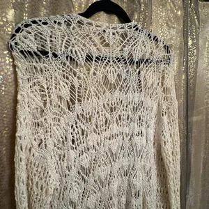 American Eagle Ivory Boho Grunge Knit Crochet Long Cardigan Duster XL thumbnail 8