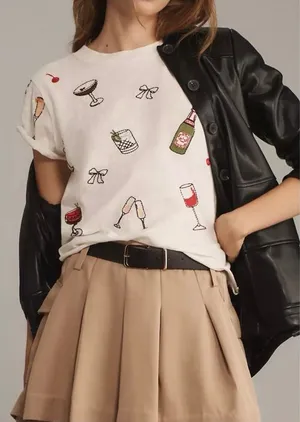 NWT Anthropologie Maeve The Caitlin Embroidered Boxy Tee - drinks - small thumbnail 1