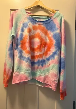 Chaser Tie-Dye Distressed Crewneck Sweater - Pastel Rainbow thumbnail 1