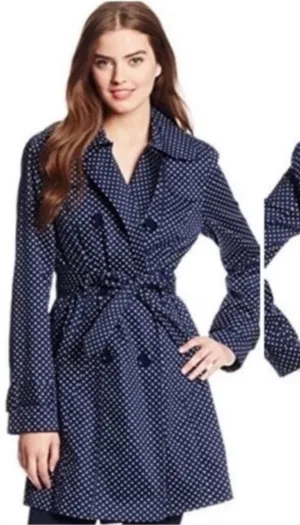 London‎ Fog Belted Trench Coat in Navy Polka Dot Size XS thumbnail 1