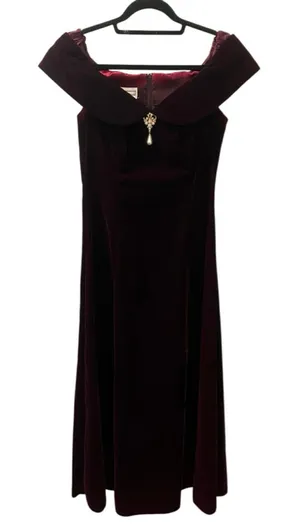 Vintage 90s NWOT Scott McClintock Velvet Size 10 Prom Maxi Dress Burgundy Formal thumbnail 1