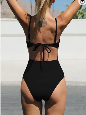 Cupshe Women's One Piece Swimsuit Scoop Neck Adjustable Straps Cutout Back Self Tie Bathing Suit thumbnail 5