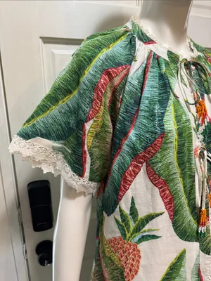 Farm Rio Tropical Pineapple Print Women’s Jumpsuit in Green & Cream S-S thumbnail 9