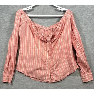 Free‎ People Hello There Beautiful Off Shoulder Striped Top Linen Blend thumbnail 3