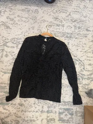 Abercrombie & Fitch Black Sheer High Neck Lace Blouse Large thumbnail 4