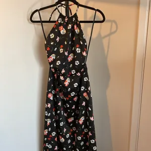ILGWU Vintage Black Pink Halter Backless Party Dress Flowy Cocktail Size 4 thumbnail 2