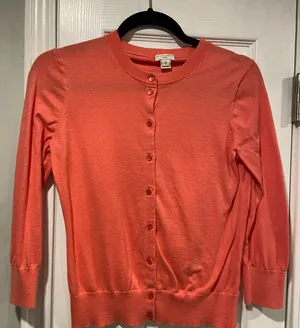 J. Crew Size M Pink Cotton Blend Crew Neck 3/4 Sleeve Button Claire Cardigan thumbnail 1