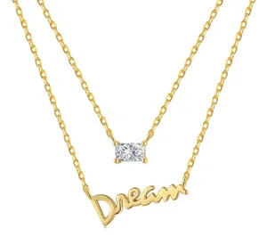 925 Sterling Silver 18k Gold Plated Double Chains Double Pendants Dream Necklace thumbnail 2