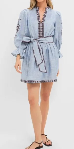 Tuckernuck HYACINTH HOUSE Chambray Embroidered Dowling Mini Dress Size: M thumbnail 1