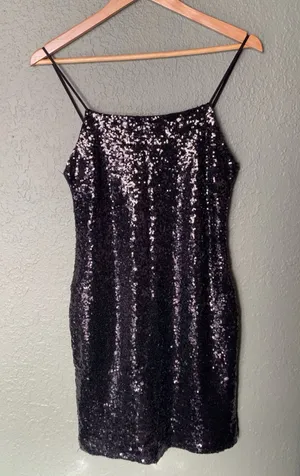 Black Shiny Bodycon Dress Size L thumbnail 1