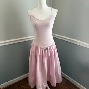 Anthro Maeve Ribbed Poplin Twofer Midi Dress Lavender M Cotton Adjustable Strap thumbnail 4