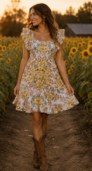 Free People Yara Floral Mini Dress Yellow Ivory Flutter Sleeve Boho thumbnail 1