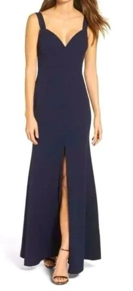 Vera‎ Wang sweetheart front slit gown navy blue size 8 thumbnail 1