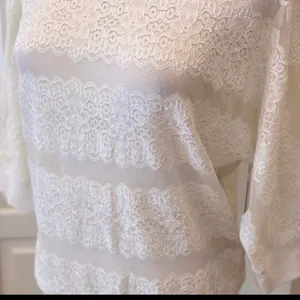 Forever 21 White Sheer Lace Top Elbow Sleeve S 4 6 90s Y2K Romantic Feminine thumbnail 3