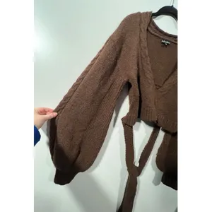 For Love & Lemons Cropped Amelia Sweater Chic Brown Knit with Back Tie Size XL thumbnail 8