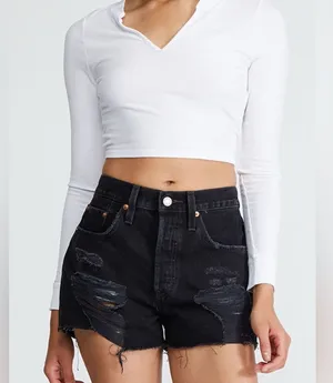 NEW Levi's 501 Black Ripped Denim Shorts 29 thumbnail 1