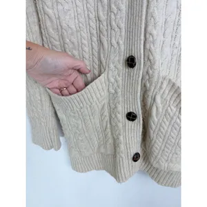 Fisherman Cable Knit Wool Cashmere Long Cardigan Cream Duluth Trading Co L thumbnail 5