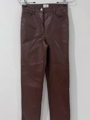 Aritzia Wilfred Melina Brown Vegan Leather Pants Sz 0 Y2K Straight Leg thumbnail 2