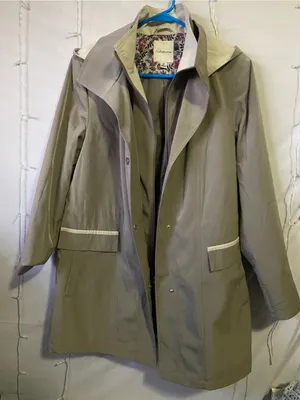 Coldwater Creek Olive Green Hooded Trench Coat with Contrast Trim thumbnail 1