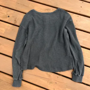 Aerie Shirt Crop Henley Top Charcoal Grey Waffle Knit Thermal Long Sleeve S thumbnail 5