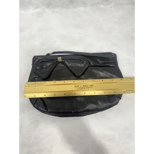 Vintage Black Faux Leather Wristlet Clutch Purse Gold‎ Tone Detail 10x6 Taiwan thumbnail 7