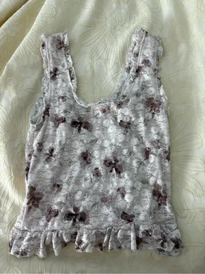Floral Lace Ruffle Tank Top - Soft Ivory with Dusty Rose thumbnail 2
