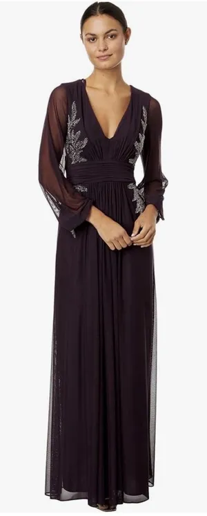 Betsy And Adam Long Evening Gown Purple Embellished Size 10 thumbnail 1