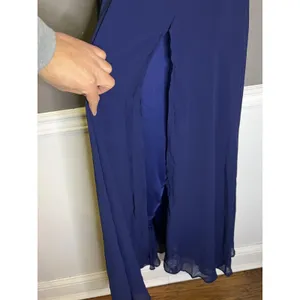 Lulus Dress Womens XS Blue Chiffon Plunge V Neck Maxi Side Slit Formal Gown thumbnail 10