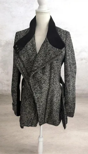 EXPRESS Gray Black Belted Coat Size Medium thumbnail 1