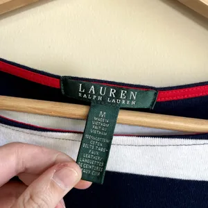 Lauren Ralph Lauren navy white red striped sailor boat neck midi dress women's M thumbnail 3