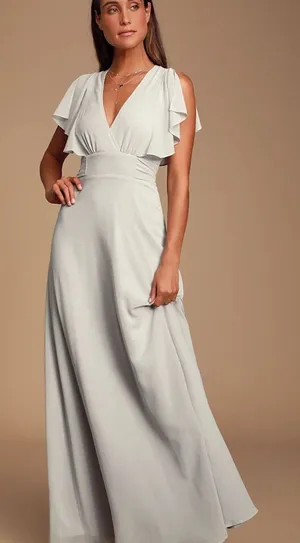 Lulu’s Dearly Loved Light Grey Flutter Sleeve Maxi Dress XS thumbnail 1