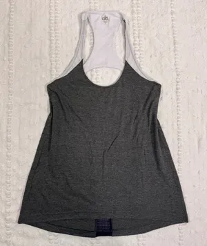 Alo‎ Yoga Womens Layered Racerback Tank Top Gray White Purple Mesh Small RN87370 thumbnail 1