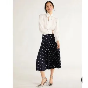 Free Assembly Navy Horse Print Pleated Midi Skirt Size S Classic Polished Pony thumbnail 3