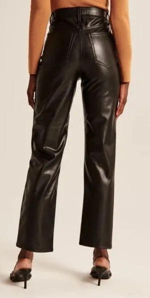 Abercrombie & Fitch Black Vegan Leather Pants Ankle Straight Ultra High Rise 16S thumbnail 2