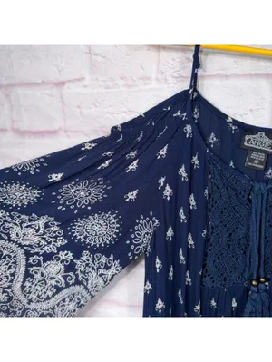 Angie Women's Boho Navy Blue Printed Medium Dress thumbnail 2