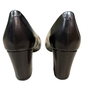 Lands End Pumps Size 7.5B Black Leather 3" Block Heel Neutral Classic Minimalist thumbnail 5