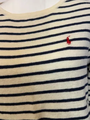 Ralph Lauren Navy and White Striped Long Sleeve Crewneck thumbnail 2