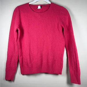 J Crew Wool Cashmere Blend Crew Neck Cable Knit Sweater Size M Pink thumbnail 4