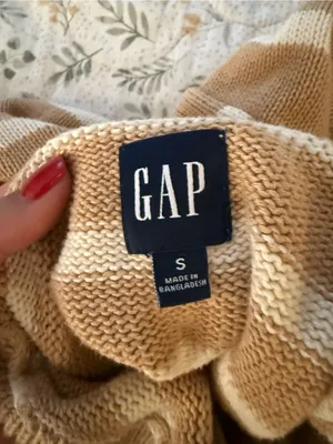 GAP 100% Cotton Striped Camel & Cream Turtleneck Sweater thumbnail 3