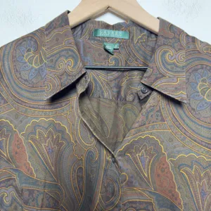 Lauren Ralph Lauren Women 100% Cotton Shirt 2X Brown Paisley Long Sleeve Button thumbnail 2