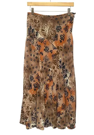 Vintage Alfani Petite Midi Skirt Size 10P Brown Orange Blue Y2K Whimsigoth Fairy thumbnail 1