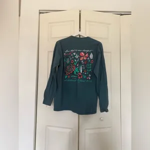 Comfort Colors Delta Zeta Teal Green Blue Aztec Print Block Letter Long Sleeve T-Shirt Medium thumbnail 5