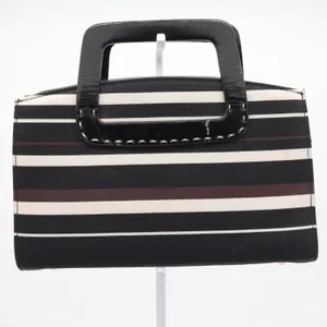 Kate Spade New York Striped Canvas Satchel Bag Black White Brown Vintage Sam thumbnail 3