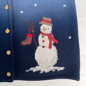 Vintage Marisa Christina 100%‎ Wool Snowman Winter Sweater Vest Blue Womens Med thumbnail 3