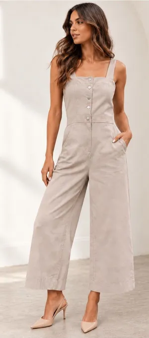 Nordstrom Sleeveless Wide-Leg Jumpsuit in Beige L thumbnail 1