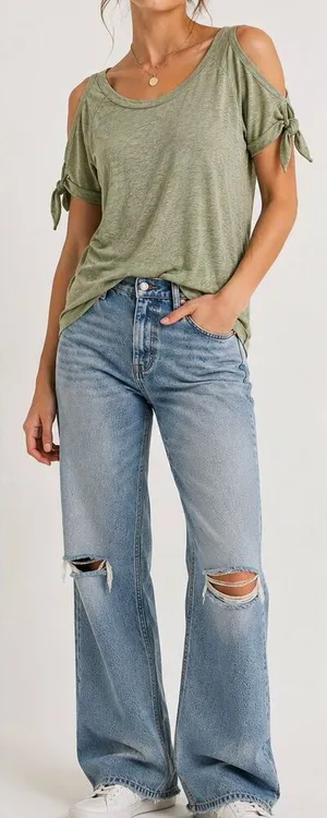 Abercrombie & Fitch Tie Sleeve Tee Small Greenish Casual Soft Girl Top thumbnail 1