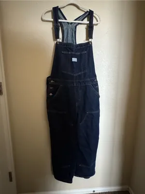 Levi’s Baggy Highwater Denim Overalls Sz L Dark Wash Workwear Womens thumbnail 4