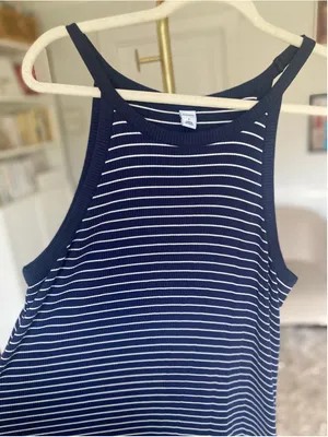 Old Navy Striped Ribbed Midi Dress Coastal Nautical Preppy Americana Classic L thumbnail 4